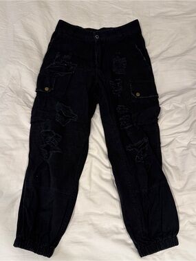 LF Black Distressed Cargo Jeans